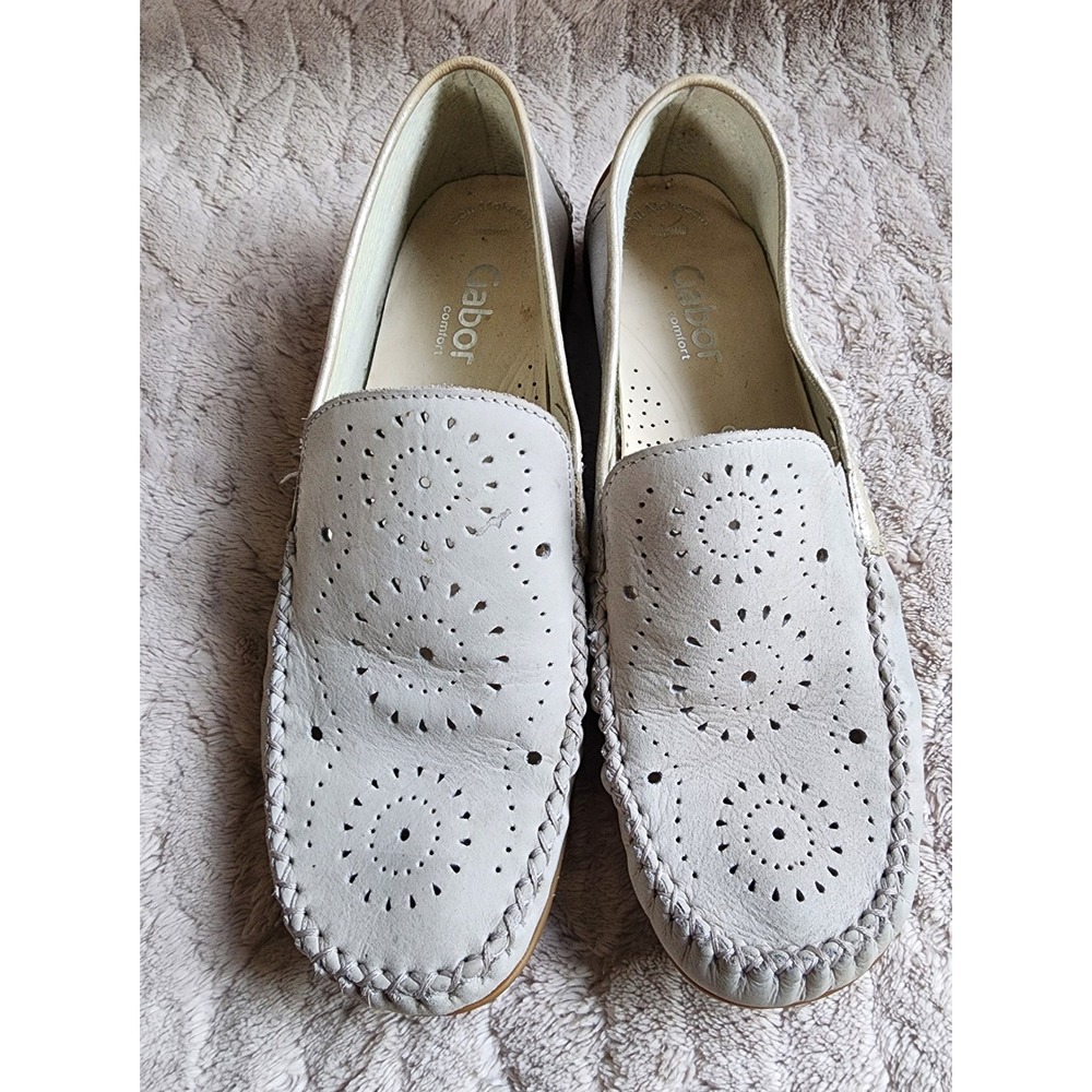 Gabor Comfort Soft Moccasin Leather Loafers Light Grey UK 4.5 US 7
